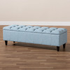 Baxton Studio Brette Blue Upholstered Brown Wood Storage Bench Ottoman 155-9108